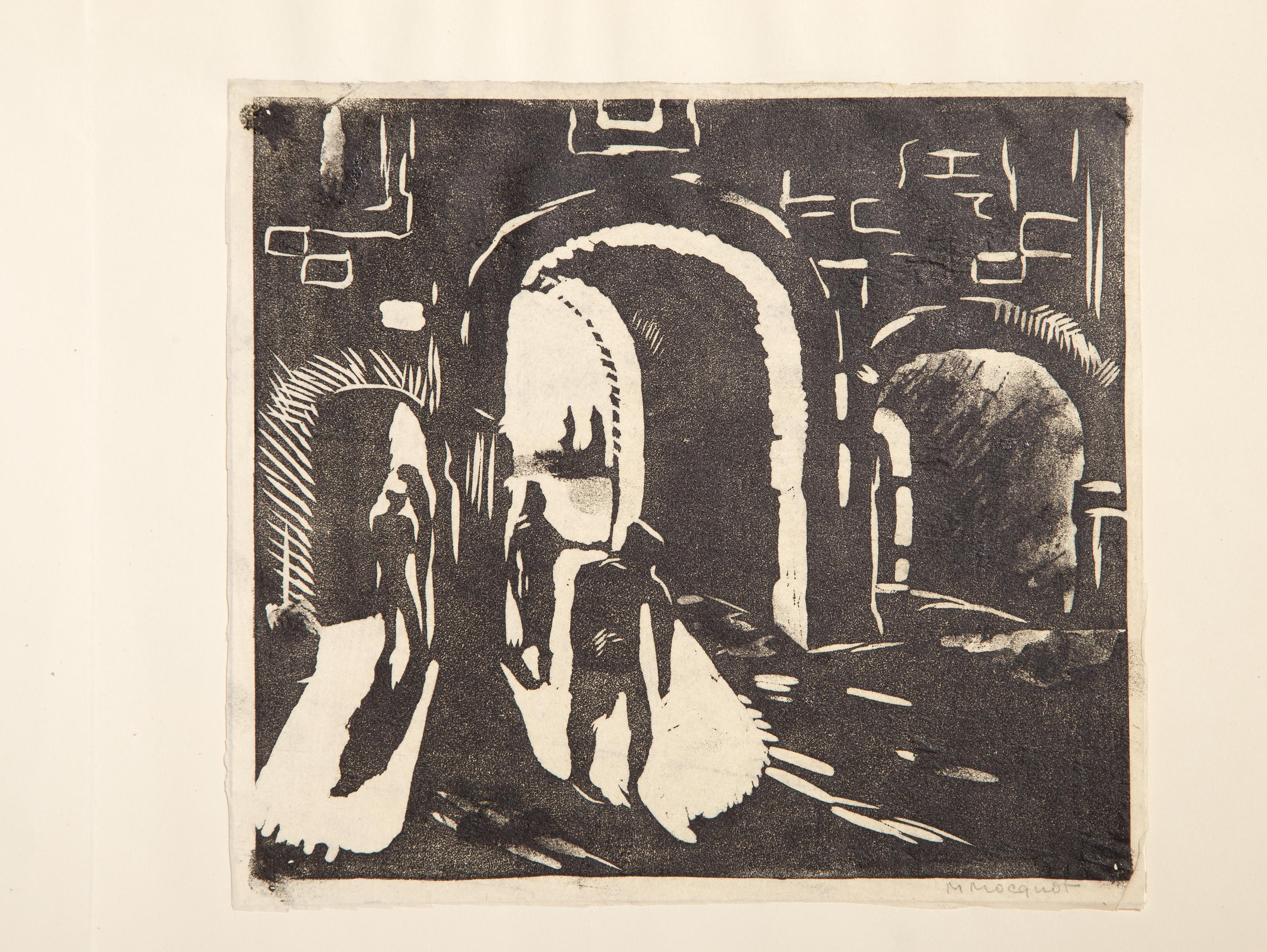 Alleyway, Modern Woodblock by Magdeleine Mocquot For Sale 2