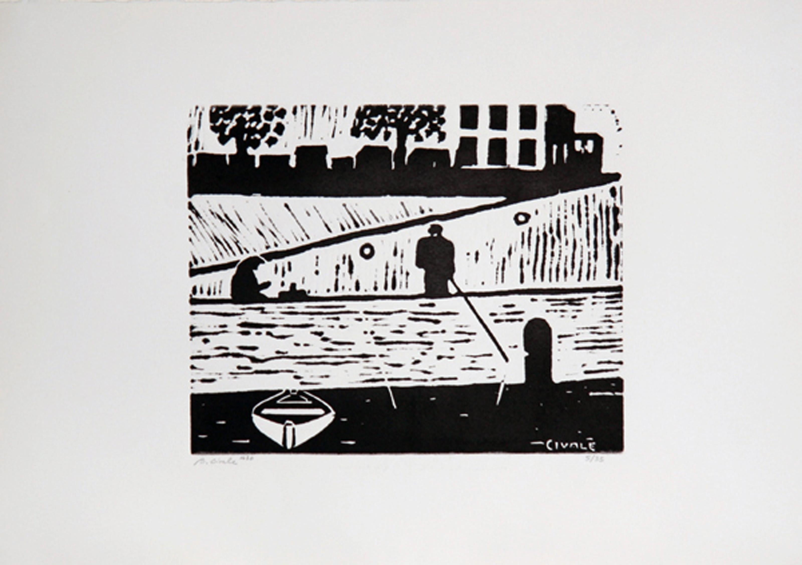 Along the Siene River (30), Modern Woodcut by Biagio Civale For Sale 1