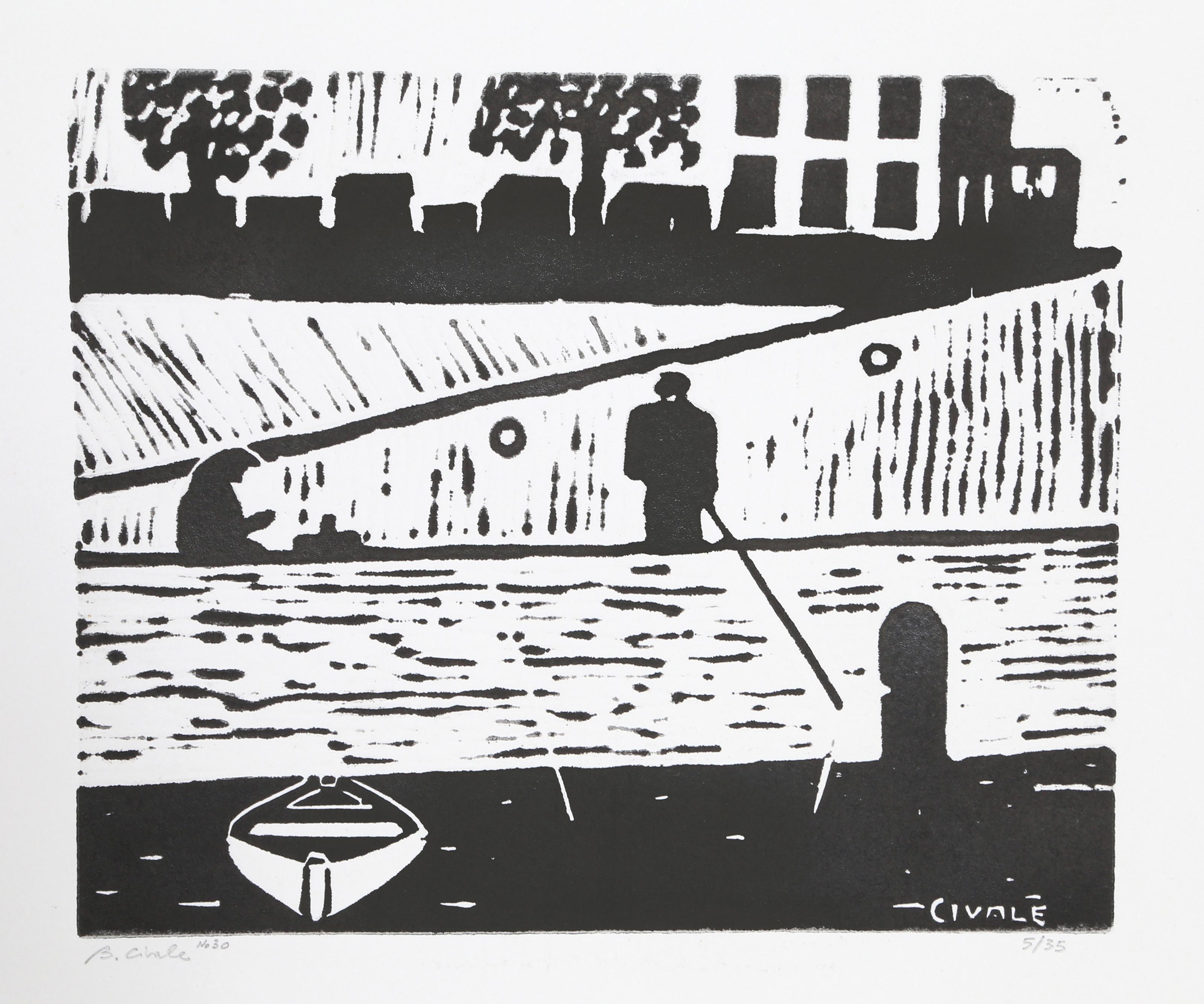 Along the Siene River (30), Modern Woodcut by Biagio Civale