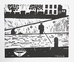 Along the Siene River (30), Modern Woodcut by Biagio Civale