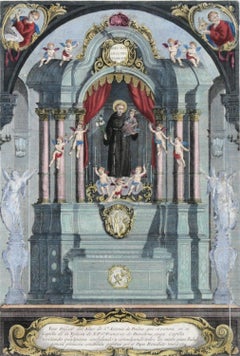 Antique Altar de St. Antonio de Padua Hand Colored Engraving 1724