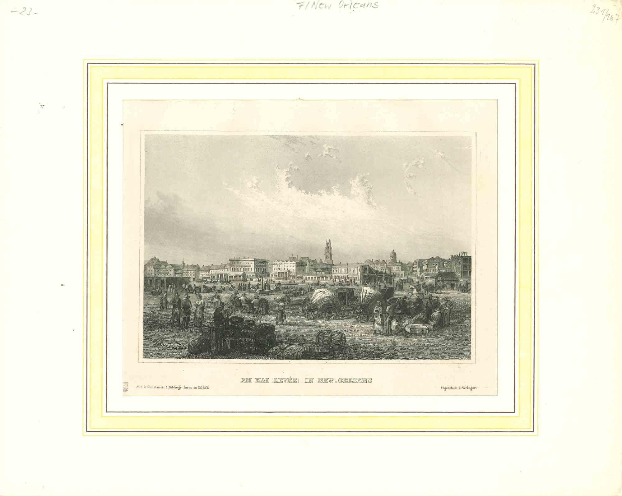 Unknown Landscape Print - Am Kai in New Orleans - Lithograph - Mid-19th Century