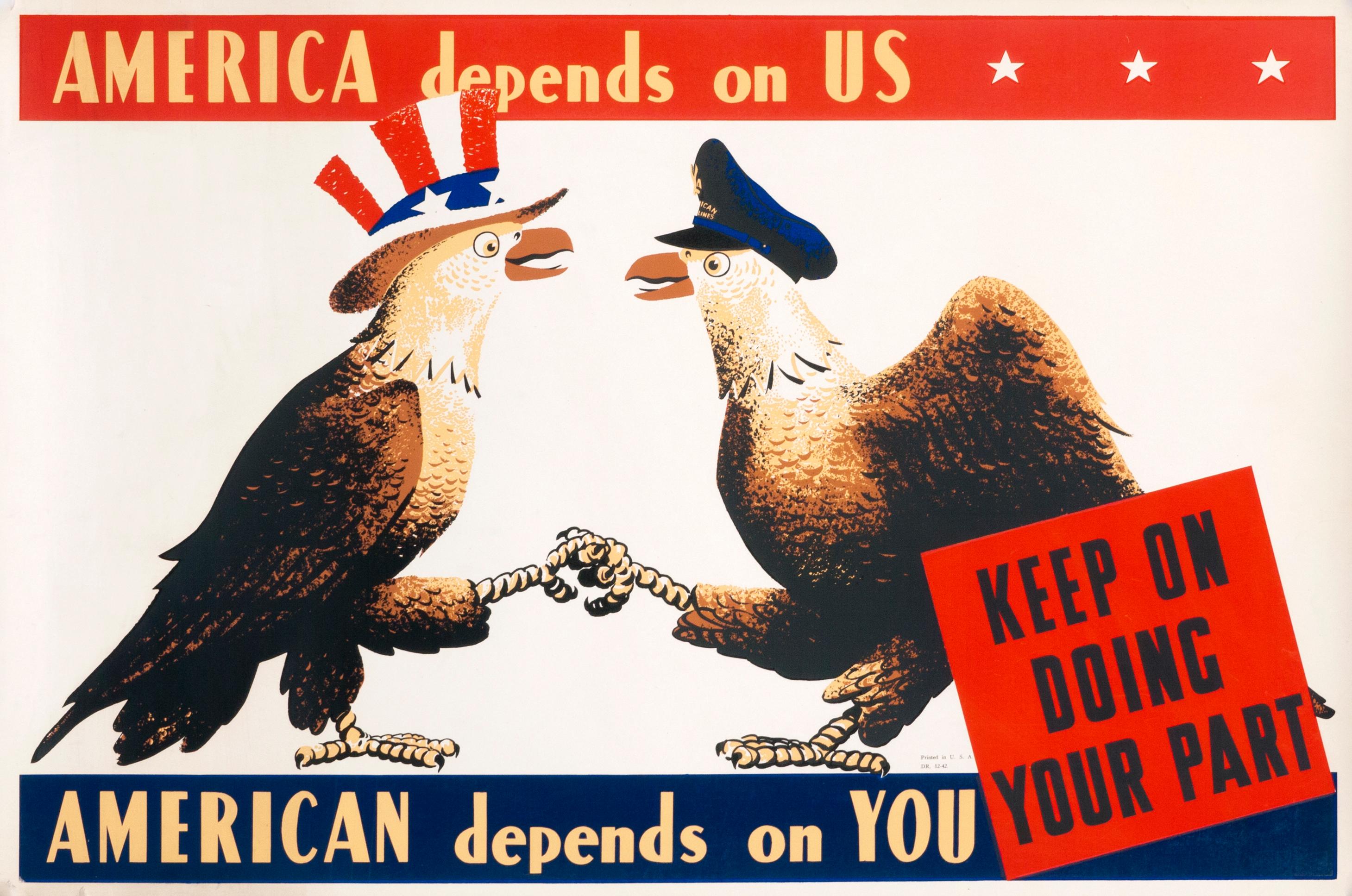 "America Depends on Us - American Depends on You" Original WWII Airline Poster - Print by Unknown
