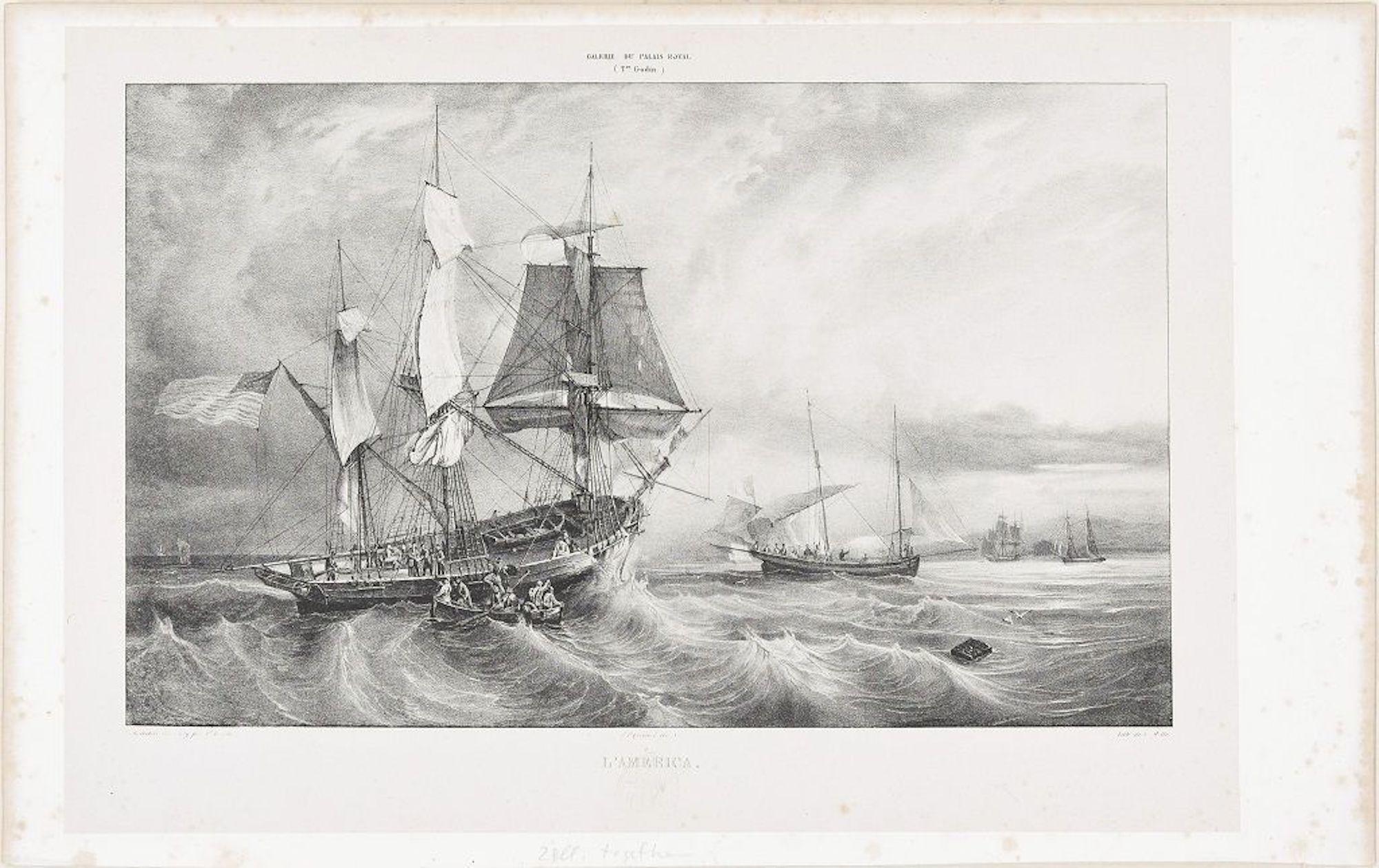 America  - Original Lithograph - 1830