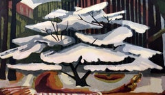 American Modernist Monotype Print Japanese Maple Winter Great Color Framed