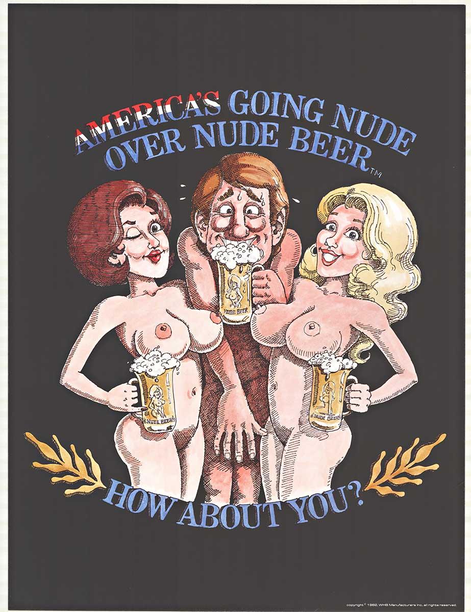 Unknown Print - America's Going Nude over Nude Beer original 1981 vintage rare beer poster