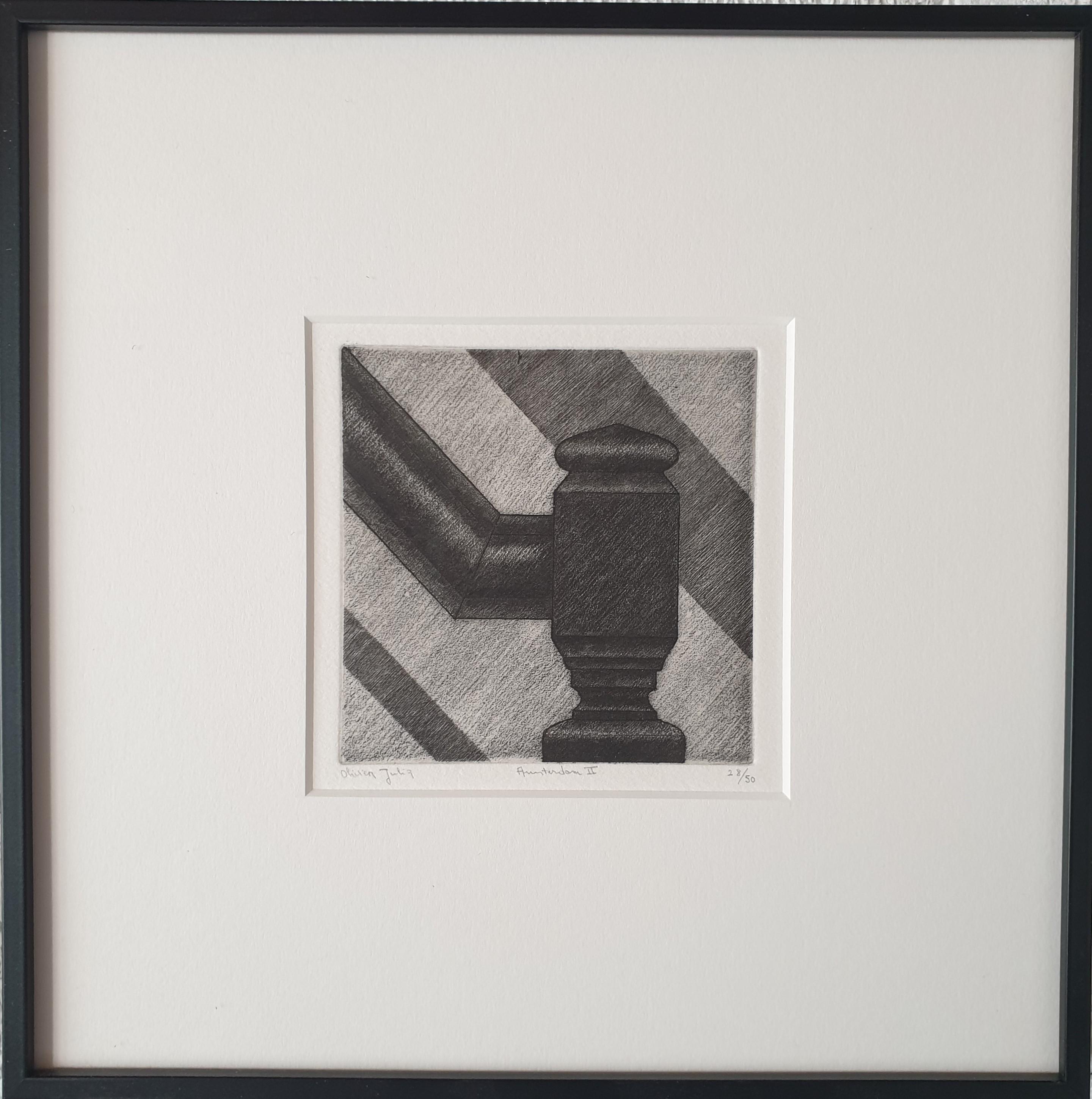 Unknown Abstract Print - Amsterdam II ed 28/50 black-white canal house facade aquatint etch print