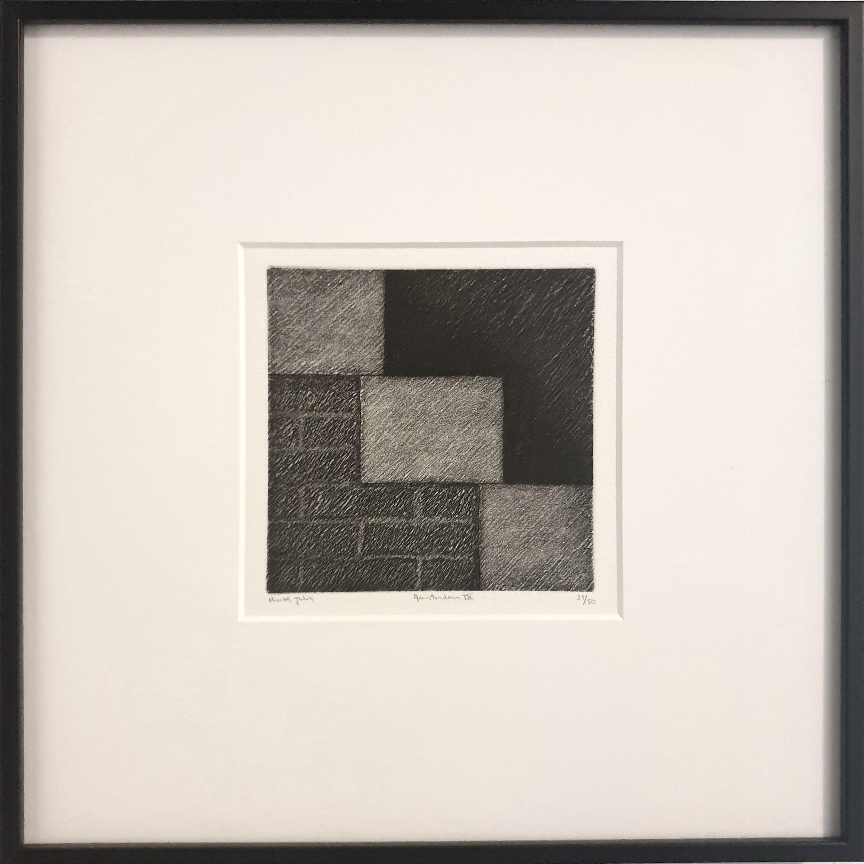 Unknown Still-Life Print - Amsterdam IX ed 28/50 black-white canal house facade aquatint etch print