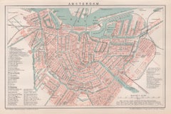Amsterdam, Pays-Bas. Carte ancienne Plan de ville Chromolithographie, circa 1895