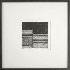 Amsterdam V ed 12/50 black-white canal house facade aquatint etch print