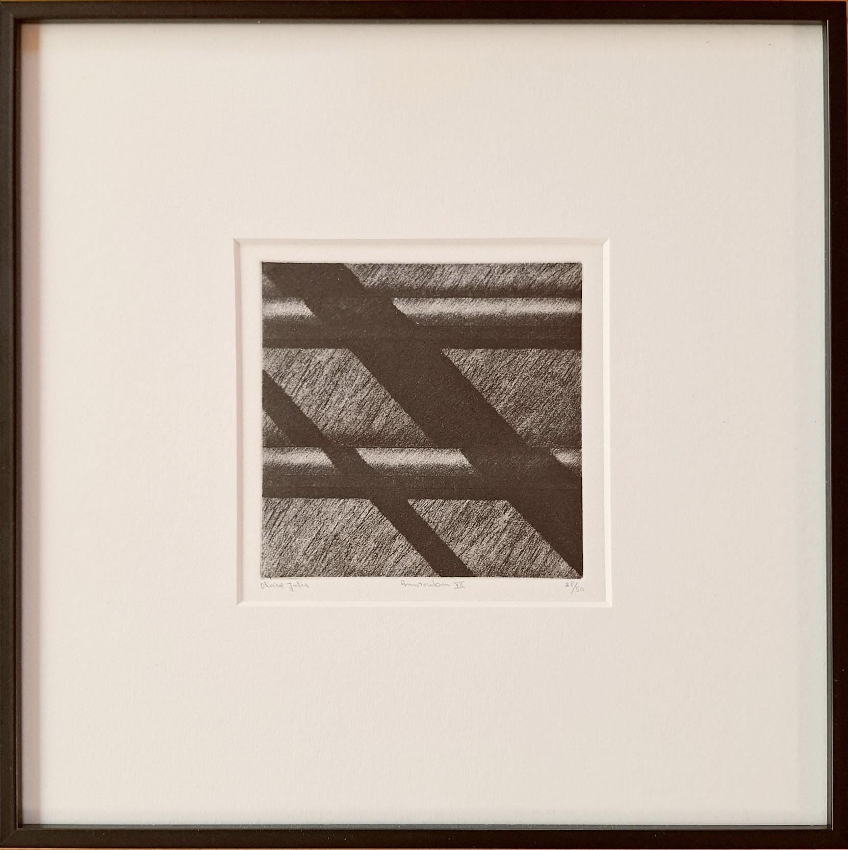 Amsterdam VII ed 28/50 black-white canal house facade aquatint etch print