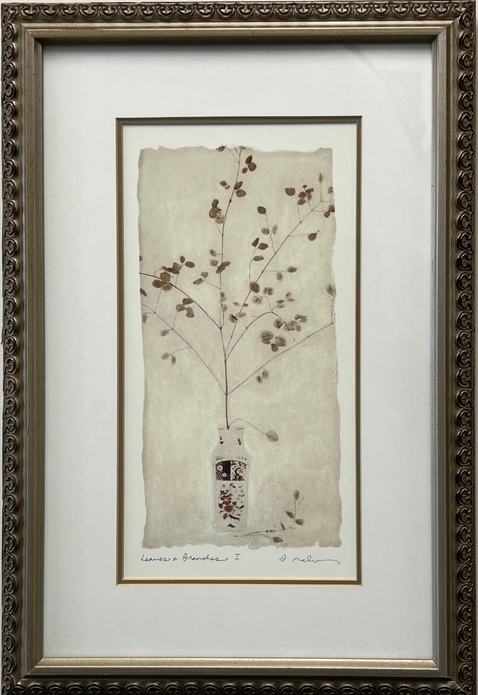 Amy Melious Leaves and Branch Series - Ensemble de quatre estampes botaniques signées - Gris Print par Unknown