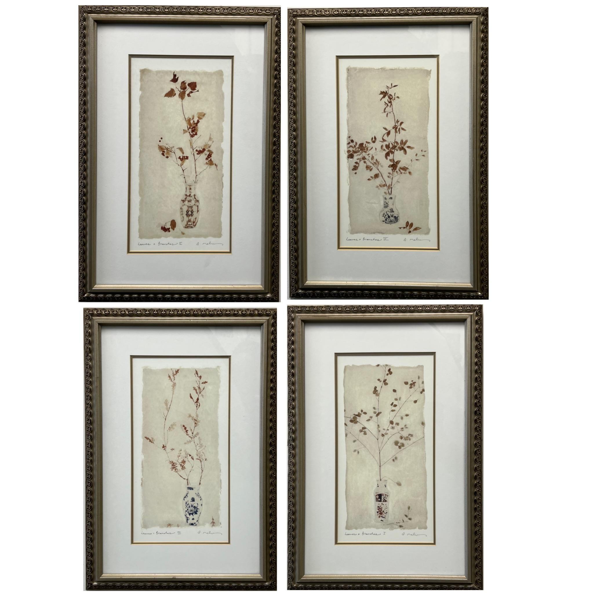 Print Unknown - Amy Melious Leaves and Branch Series - Ensemble de quatre estampes botaniques signées