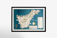 An original poster featuring an illustrated map of Tenerife - La Lucha