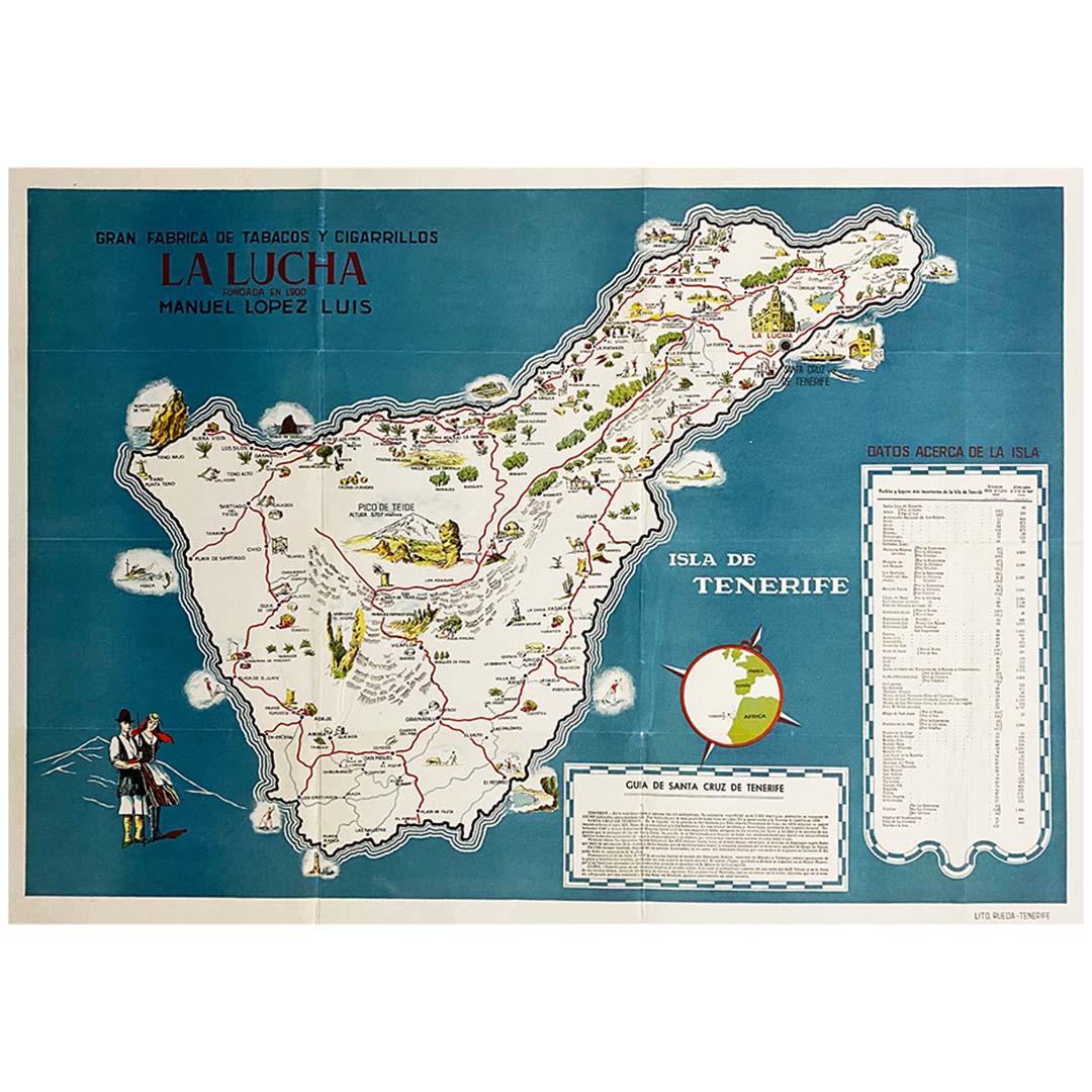 An original poster featuring an illustrated map of Tenerife - La Lucha - Print by Unknown