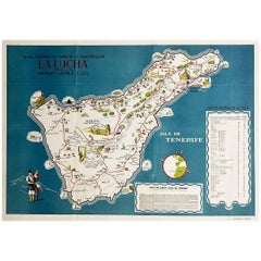 An original poster featuring an illustrated map of Tenerife - La Lucha