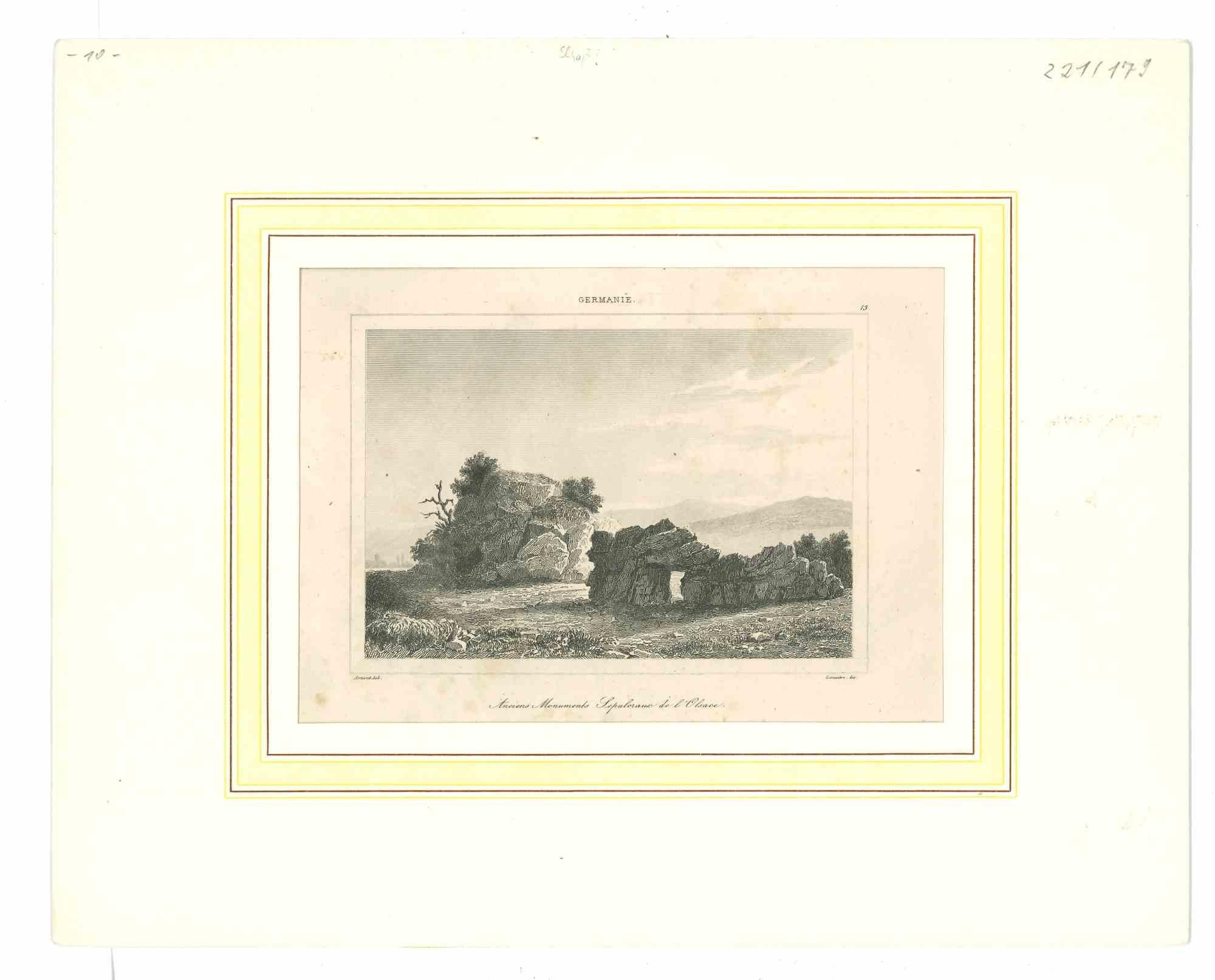 Monuments anciens Sepuloraua de l'Alsace - Lithographie originale - Milieu du XIXe siècle