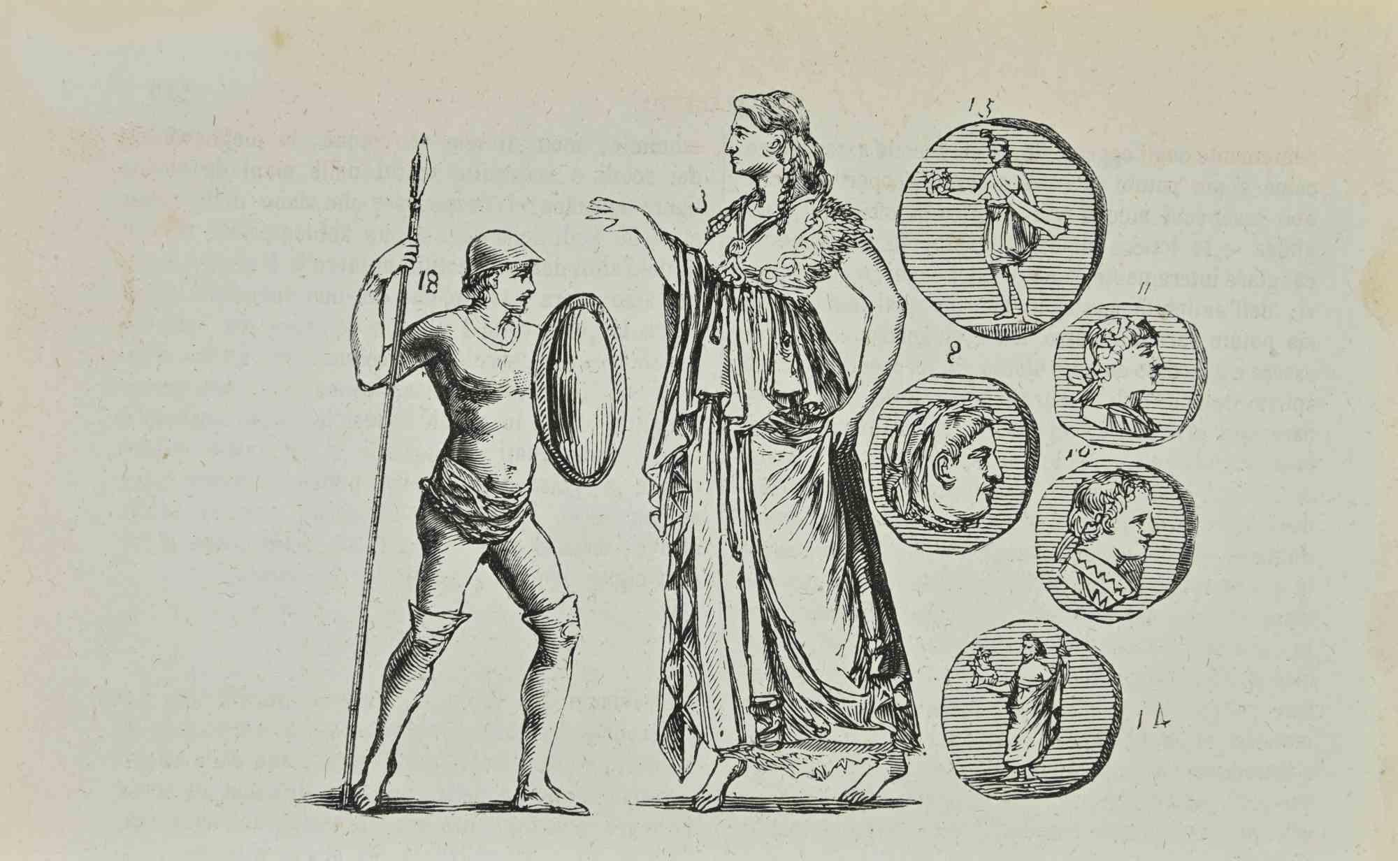 Figurative Print di Unknown - Costumi antichi - Litografia - 1862