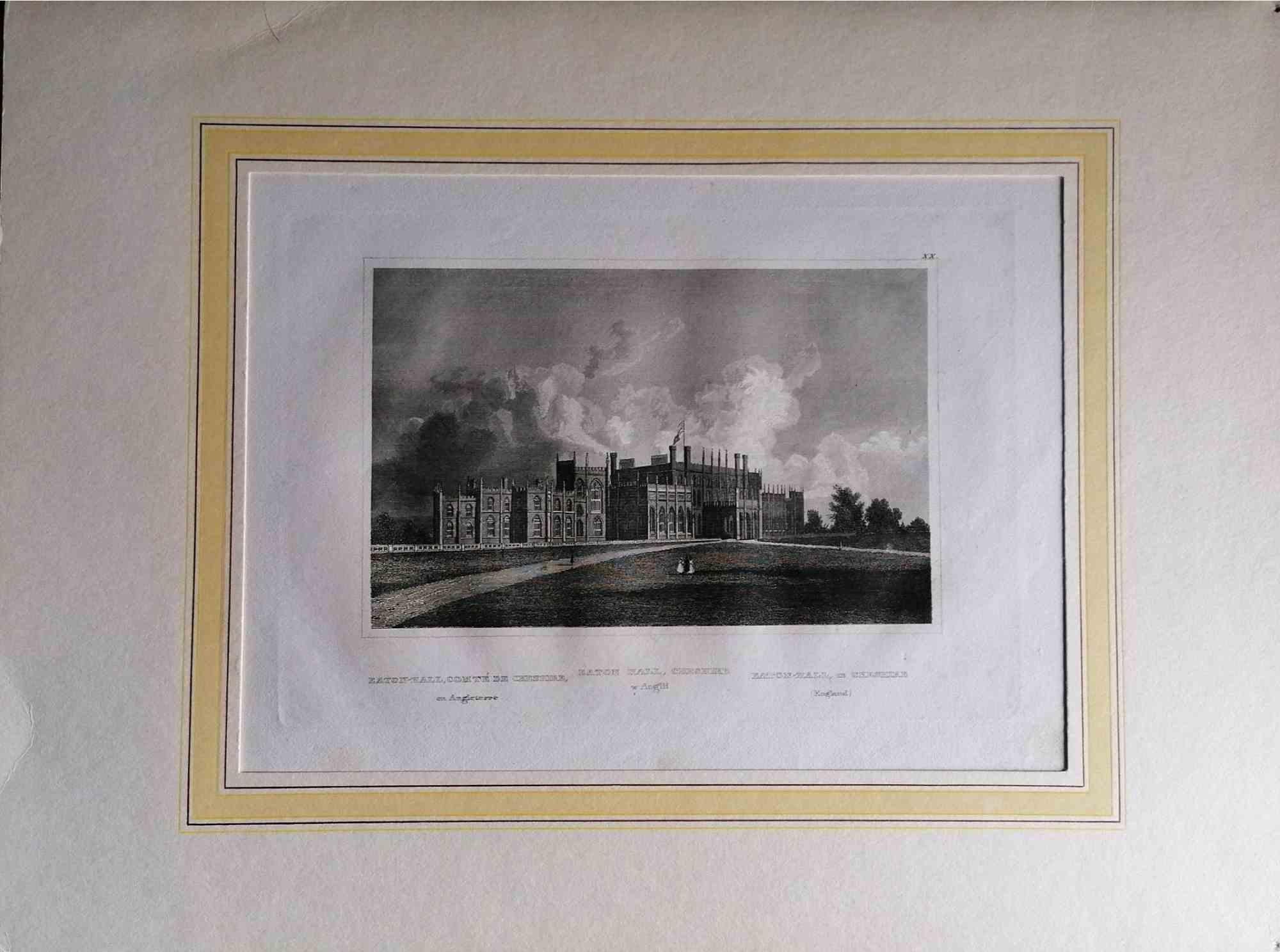 Unknown Landscape Print - Ancient Eaton Hall, Cheshire - Original Lithograph - Mid-19th Century