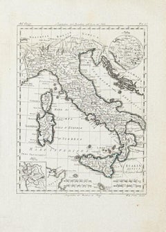 Ancient Map of Italy - Original Etching - 19th Century