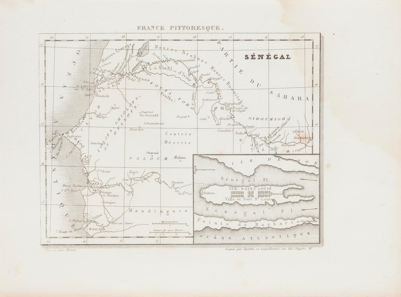 Unknown Figurative Print - Ancient Map of Senegal - Original Etching - 19th Century