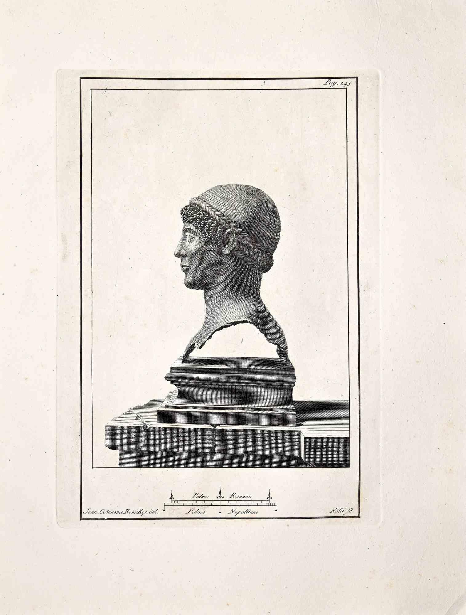 Unknown Figurative Print - Ancient Roman Bust - Original Etching - 18th Century