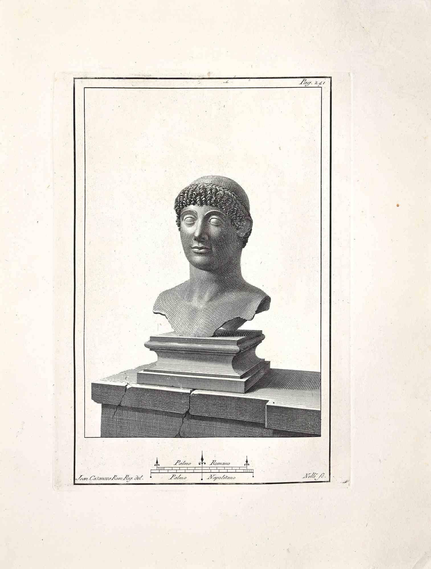 Ancient Roman Bust - Original Etching - 18th Century