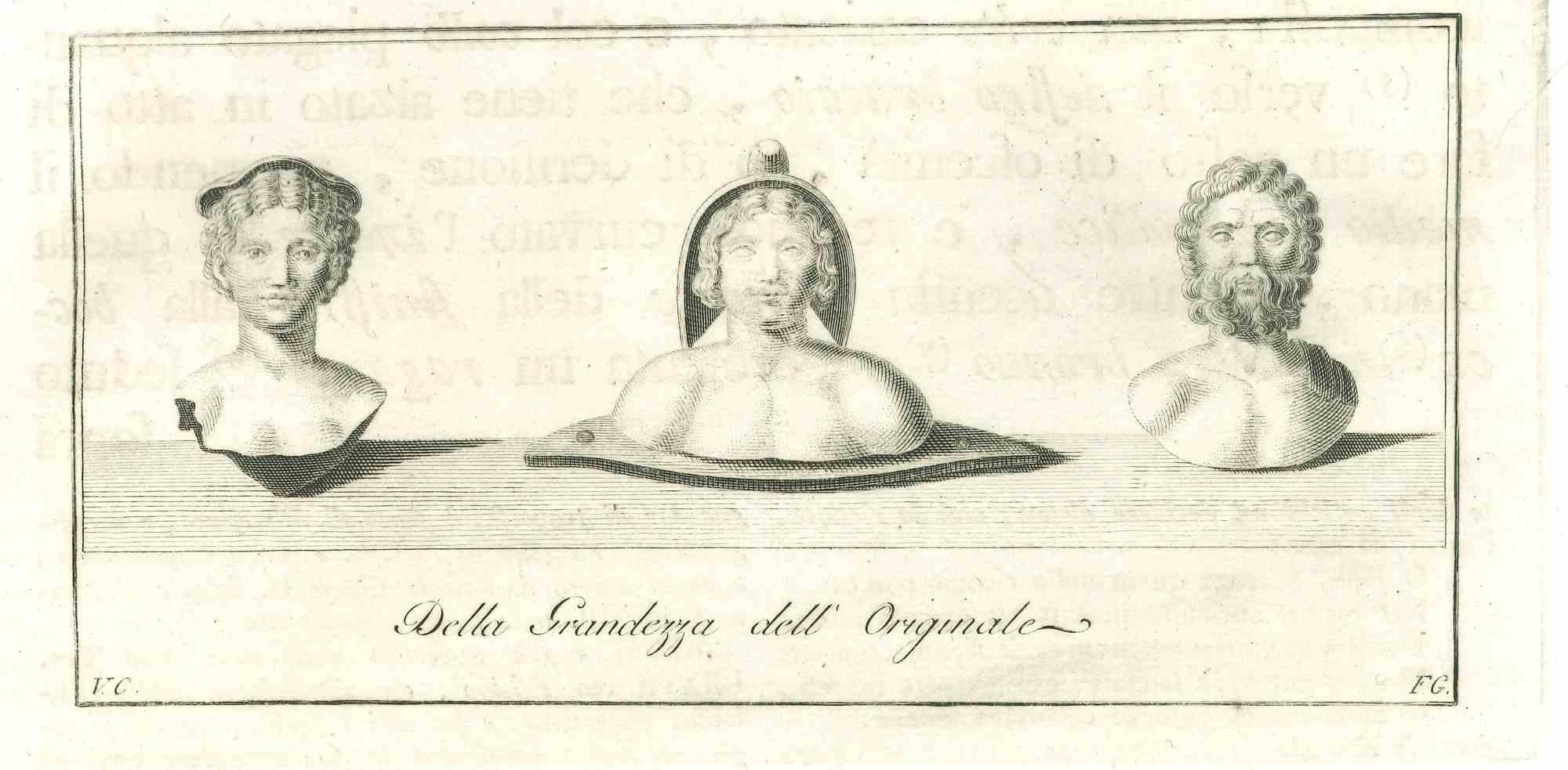 Figurative Print Unknown - Bustes romains anciens - gravure originale - 18ème siècle
