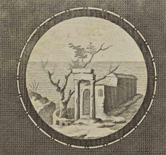 Antiguo paisaje romano - Grabado de varios autores - Siglo XVIII