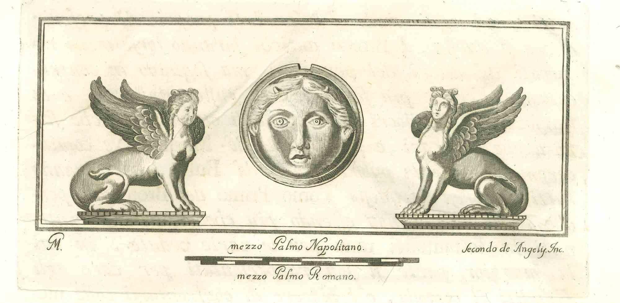 Figurative Print Unknown - Relief romain ancien - gravure d'origine - 18ème siècle