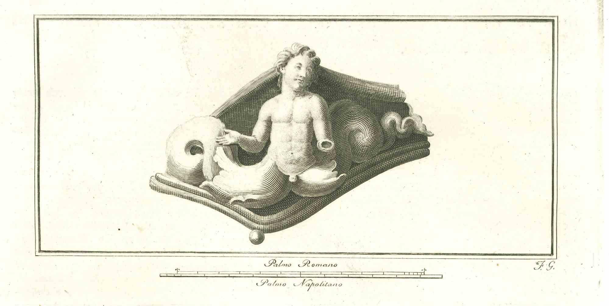 Figurative Print de Unknown - Antiguo relieve romano - Grabado original - Siglo XVIII