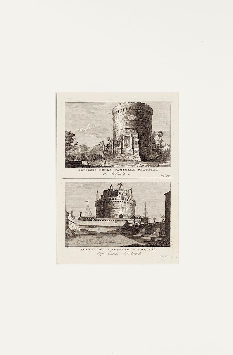 Ancient Roman Ruins - Etching and Drypoint - Late 1700 - Print by Unknown