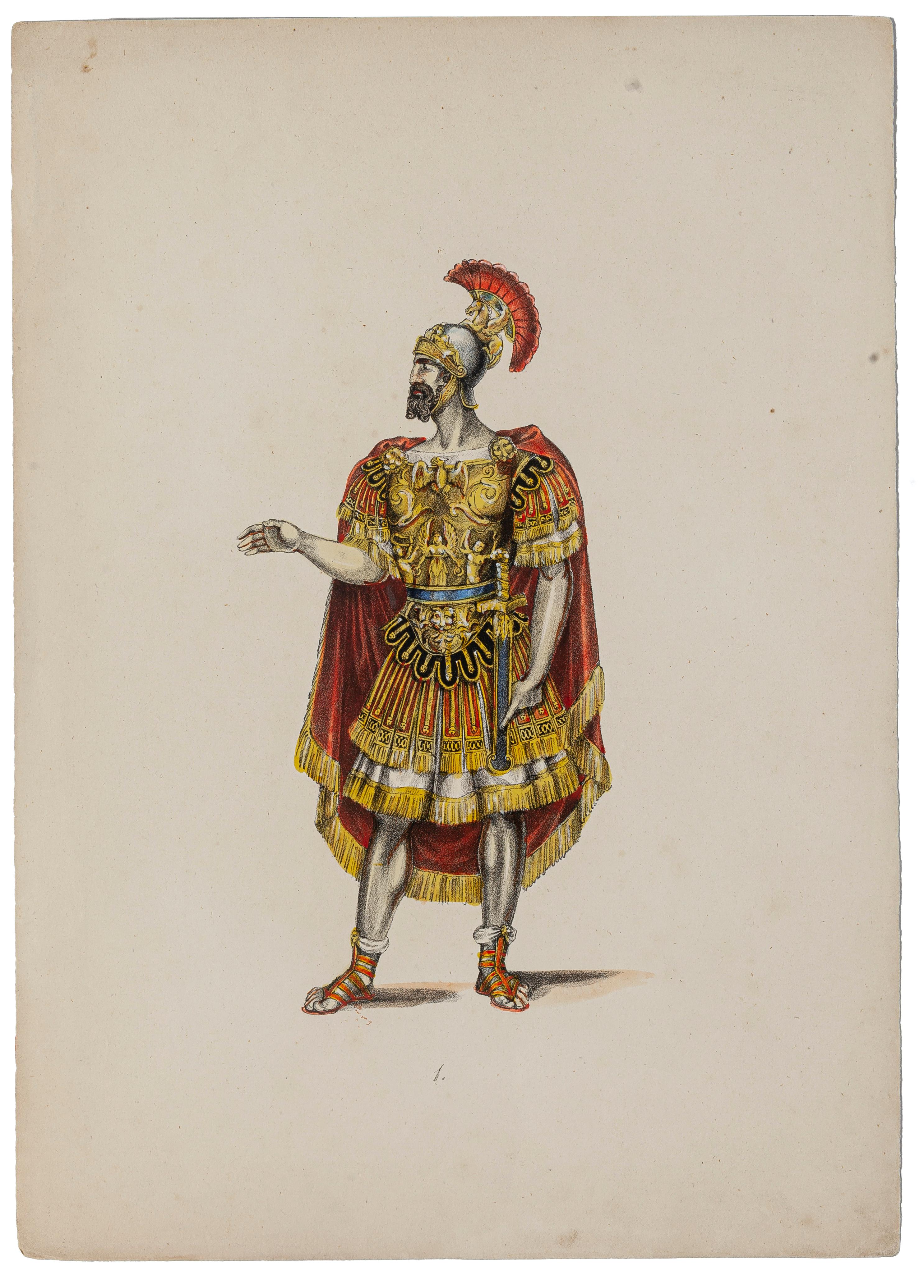 Soldier romain ancien - Lithographie originale - Début du 20e siècle - Print de Unknown