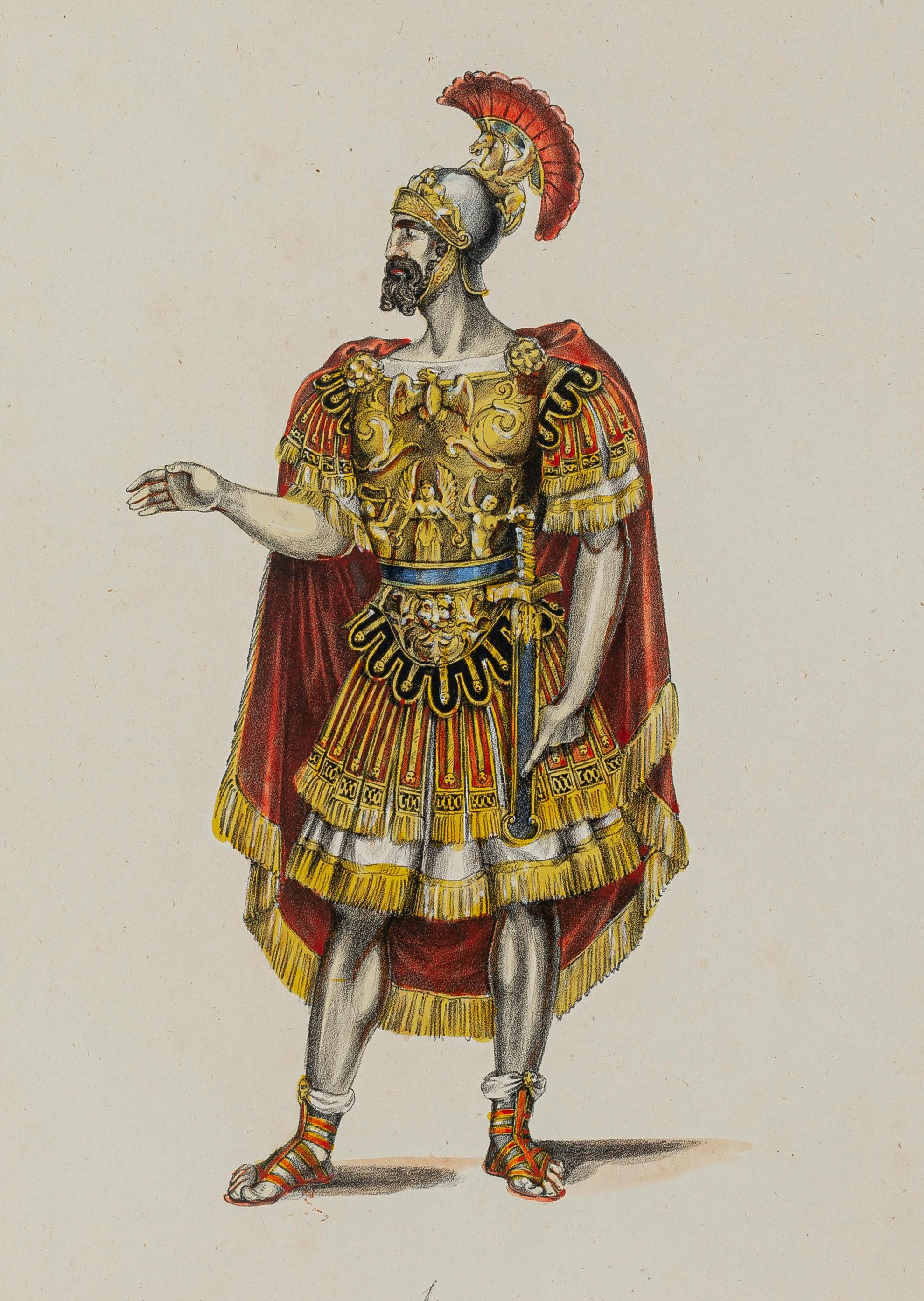 Soldier romain ancien - Lithographie originale - Début du 20e siècle