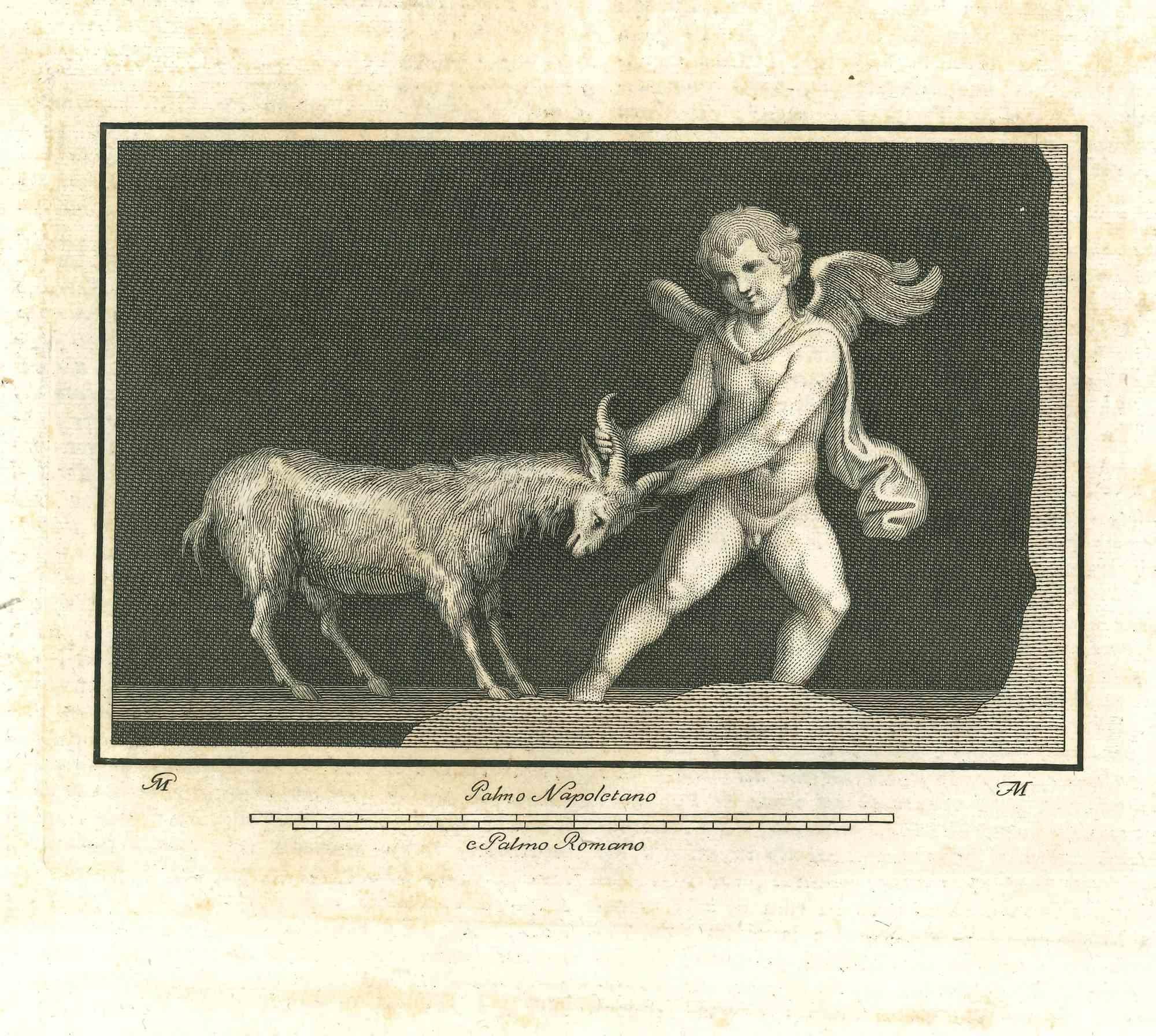 Unknown Animal Print - Ancient Roman Statue - Original Etching - 18th Century