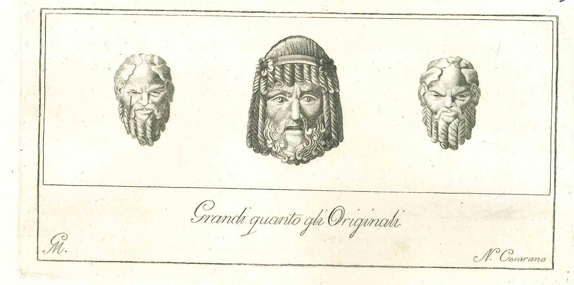 Unknown Portrait Print – Antike römische Statue - Original-Radierung - 18. Jahrhundert