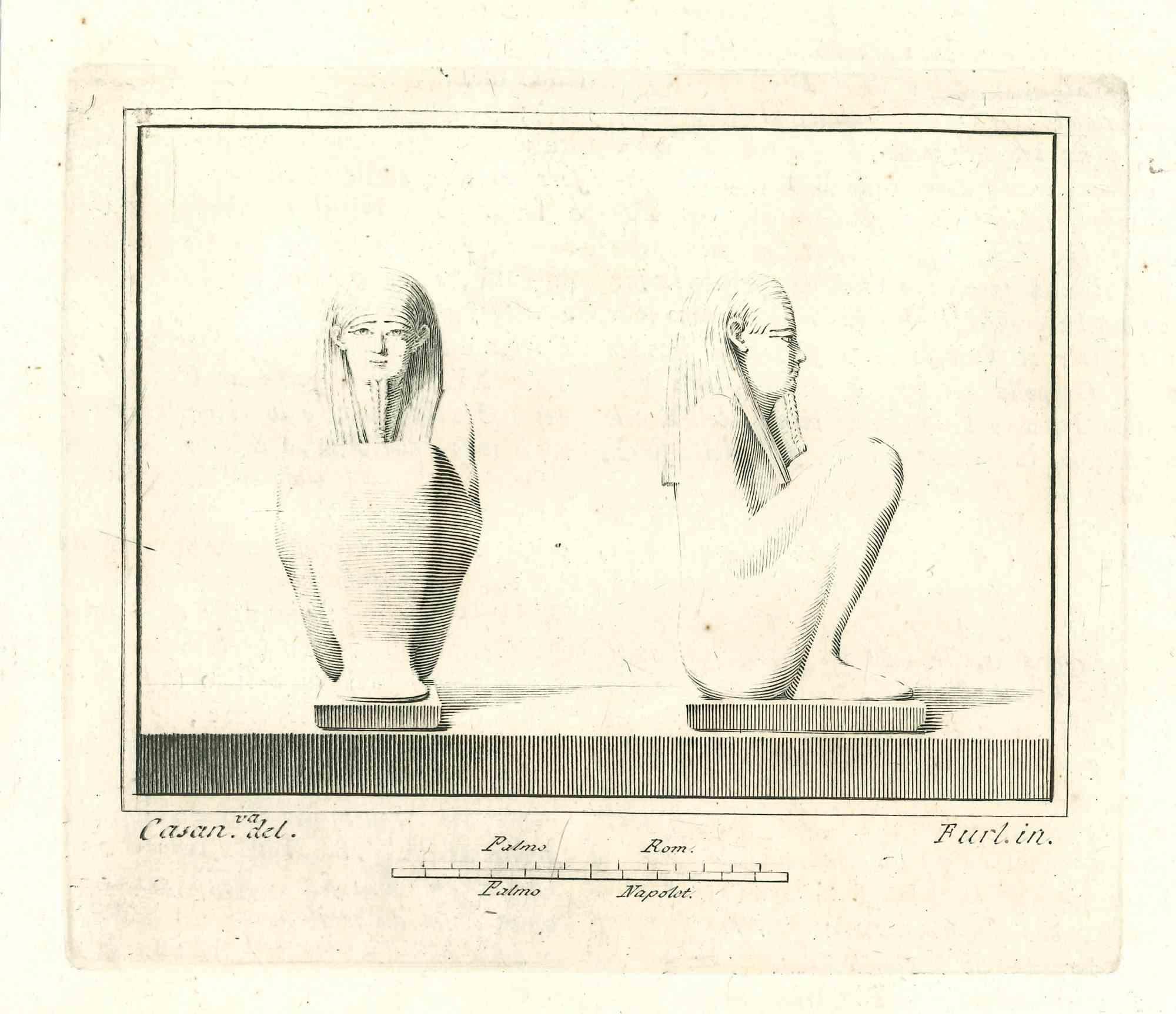Unknown Figurative Print - Ancient Roman Statue - Original Etching by  G.Furlanetti - 18th Century