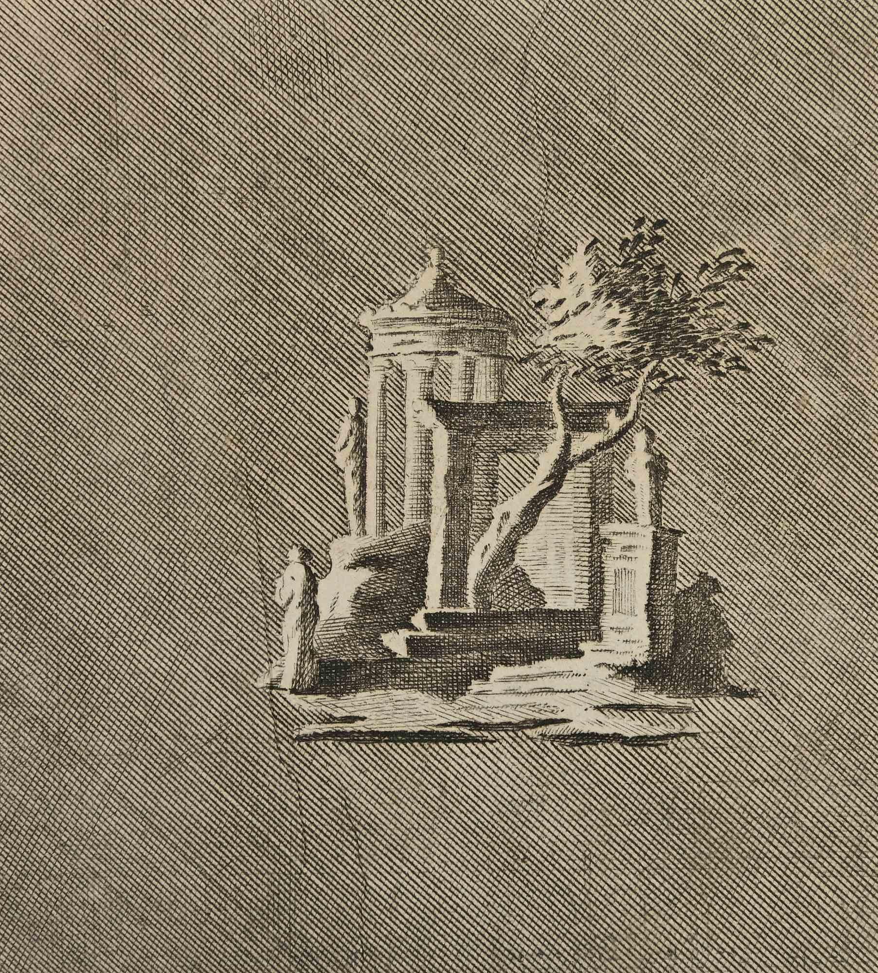 Figurative Print Unknown - Temple romain ancien - gravure d'auteurs divers - 18ème siècle