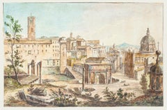 Ancient Rome - Original Hand Watercolored Etching - 19th Century