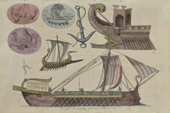 Antike Schiffe – Lithographie – 1862