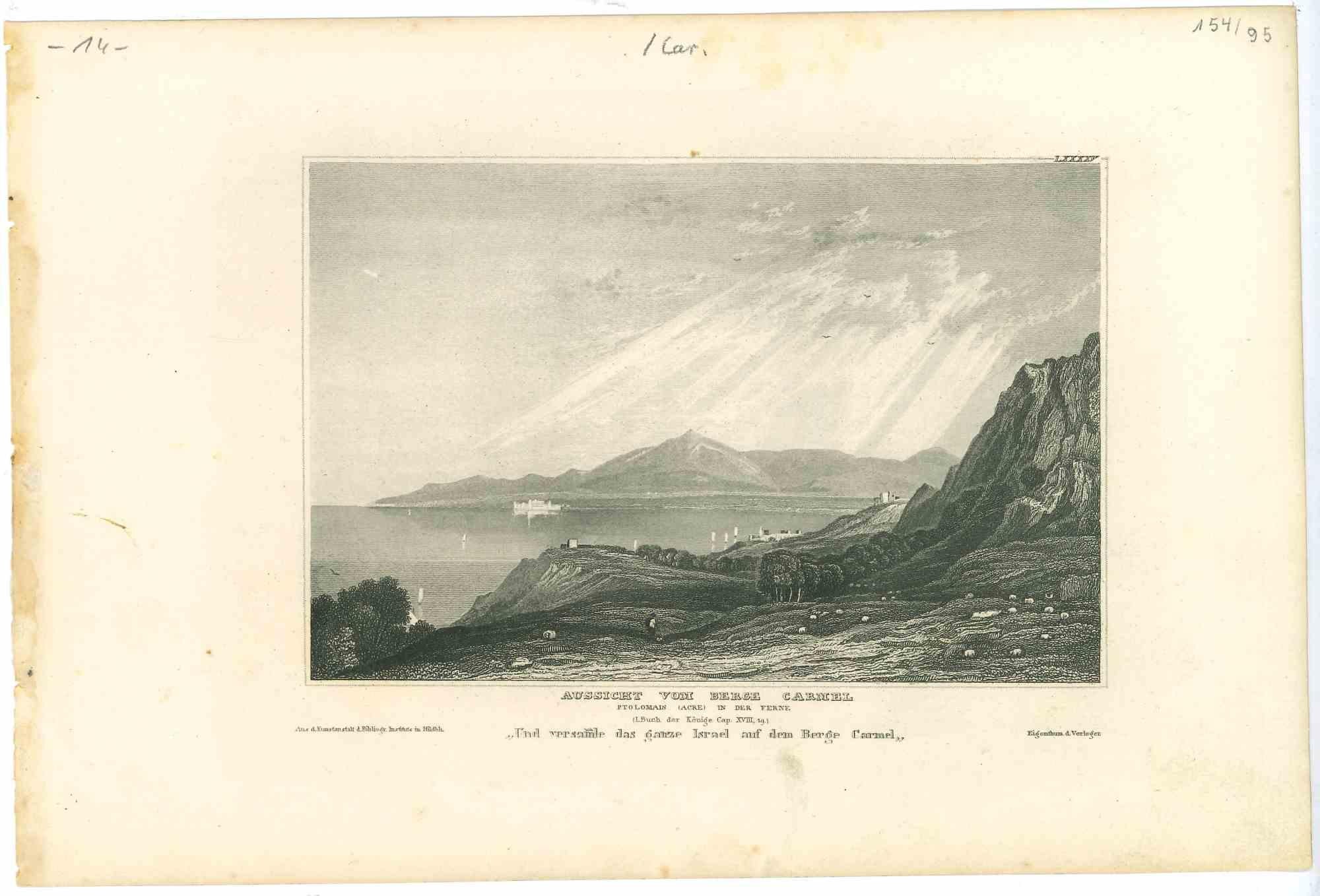 Ancient View from the Karmel Mountains - Original Lithograph - Mid-19th Century