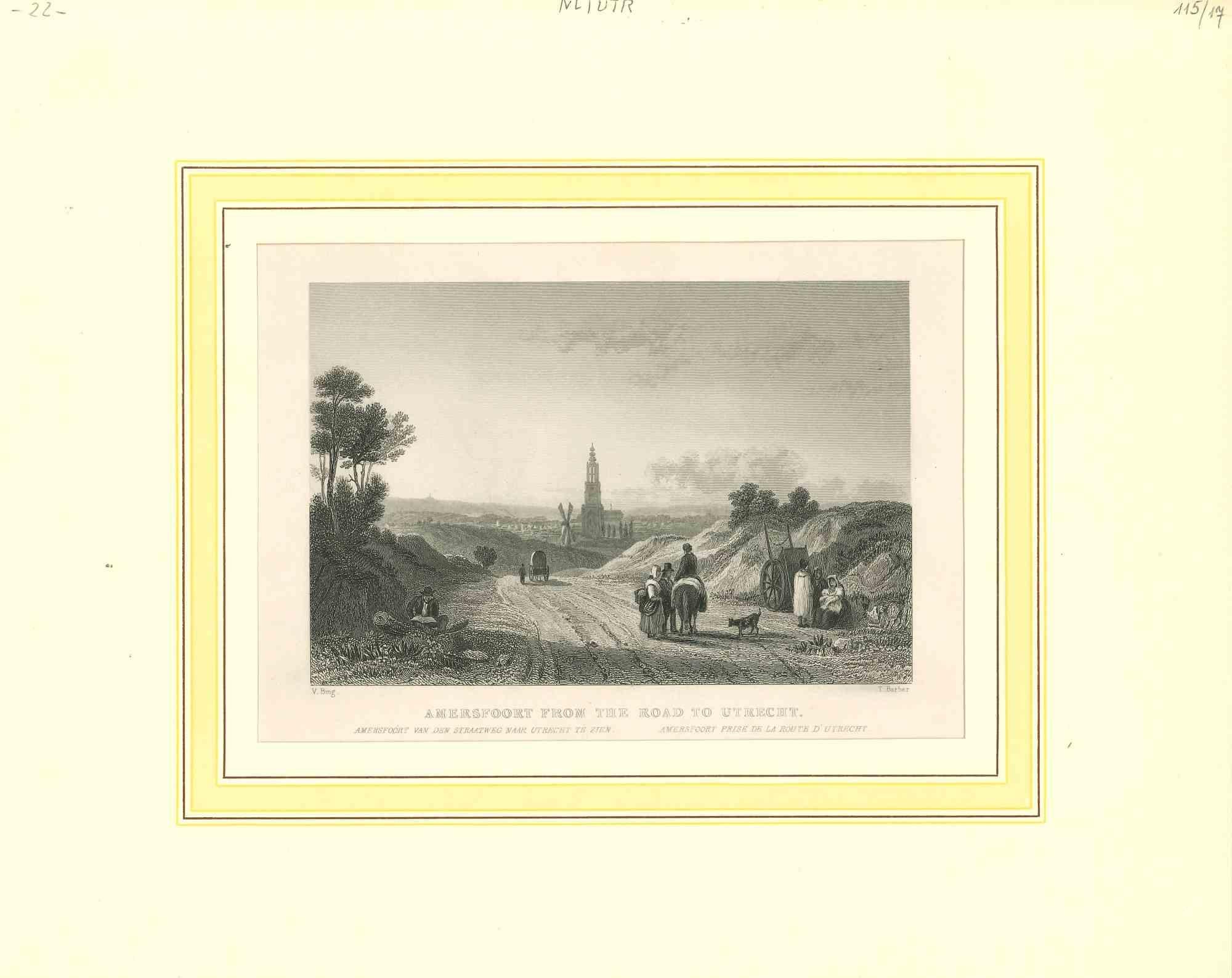 Unknown Figurative Print - Ancient View of Amersfoor - Original lithograph - Mid-19th Century