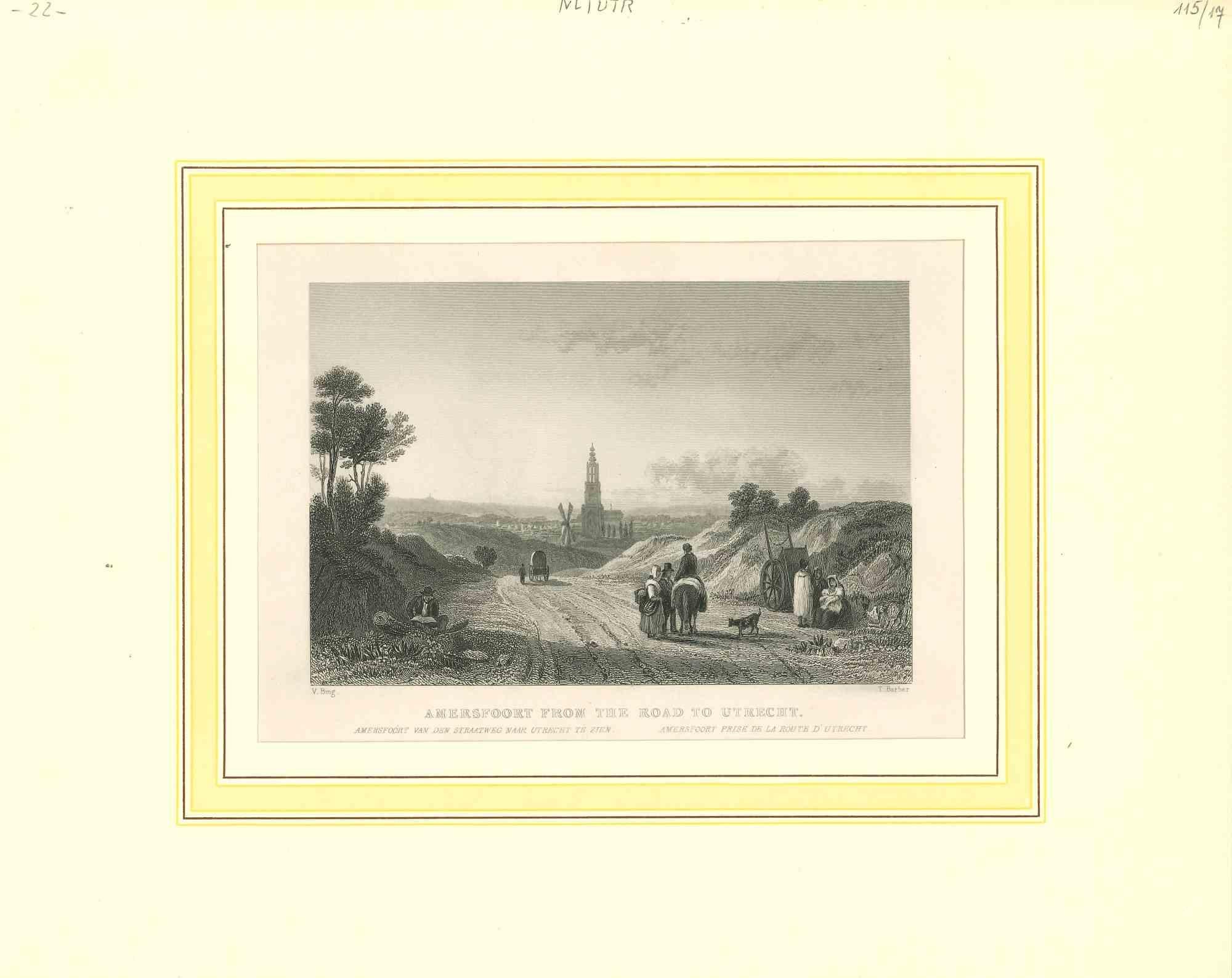 Unknown Landscape Print - Ancient View of Amersfoort Original Lithograph on Paper - Early 19th Century