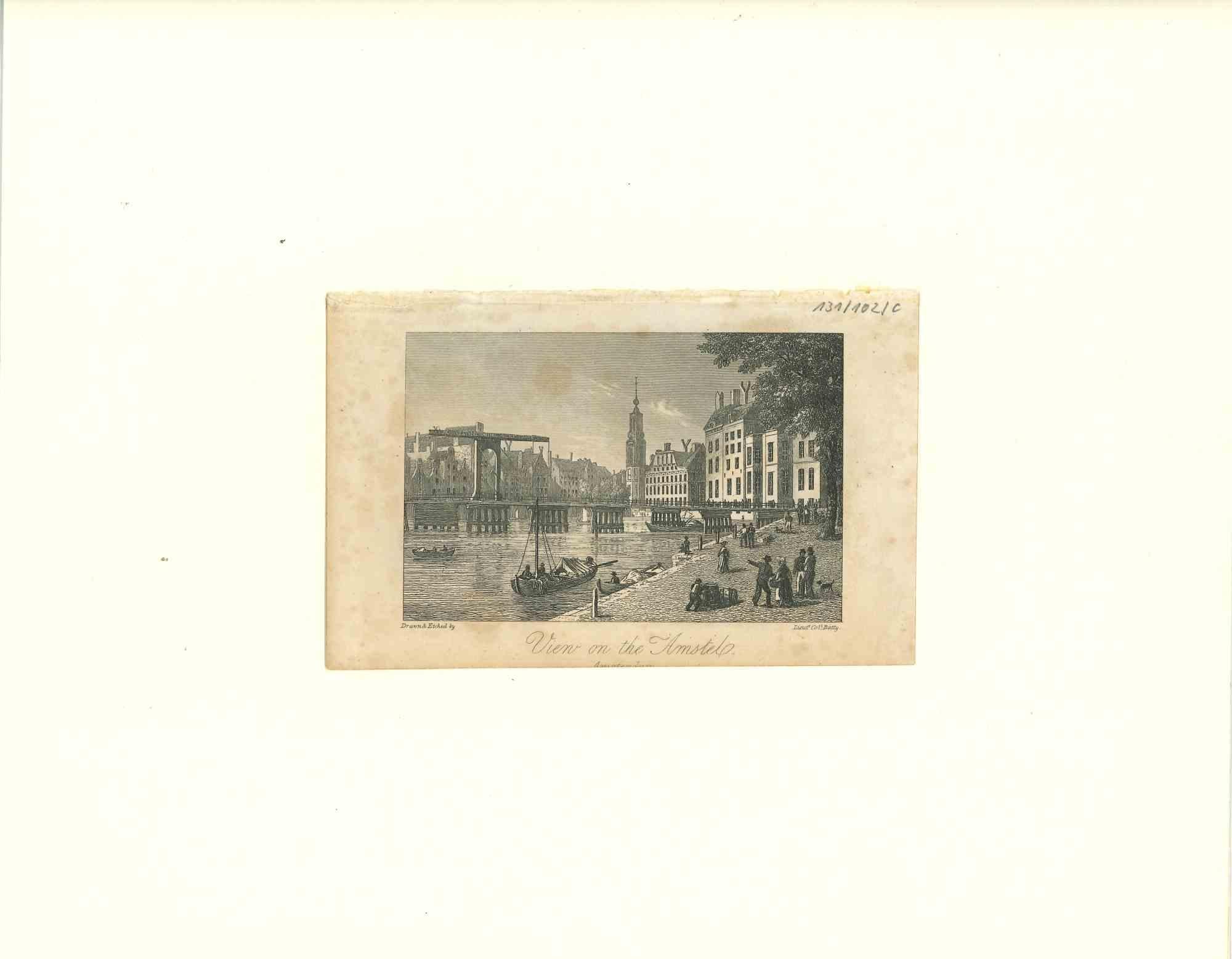 Ancienne vue d'Amstel - Lithographie originale sur papier - Début du 19e siècle