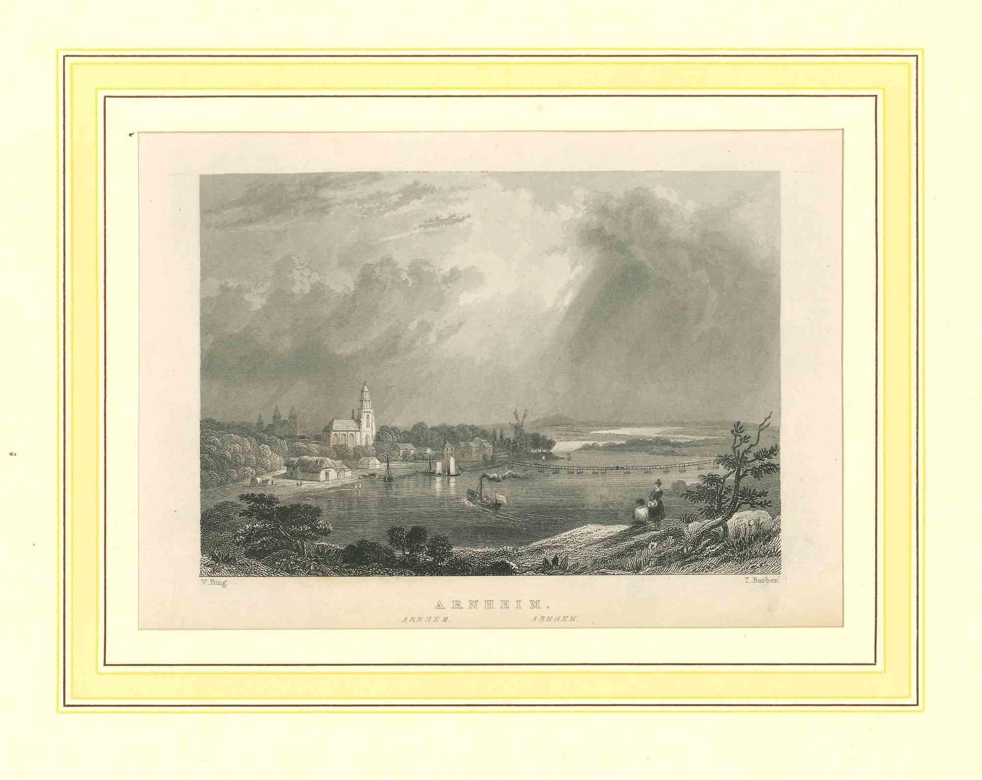 Unknown Landscape Print - Ancient View of Arnheim - Original lithograph - Mid-19th Century