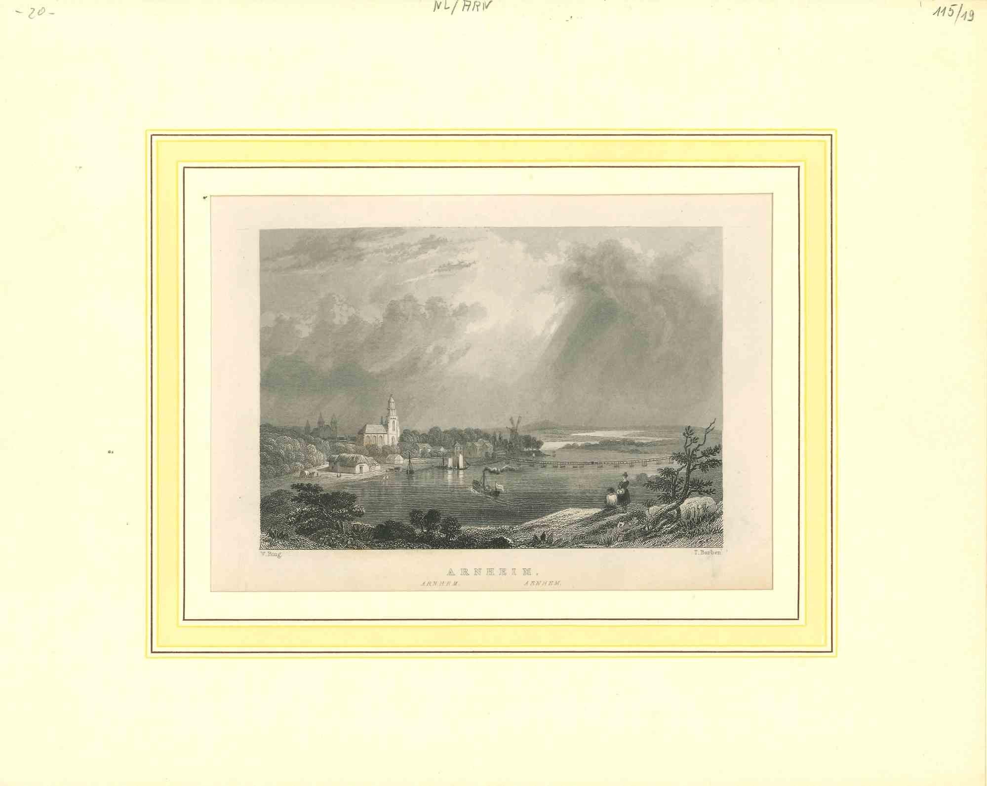 Unknown Landscape Print - Ancient View of Arnheim - Original Lithograph on Paper - Early 19th Century