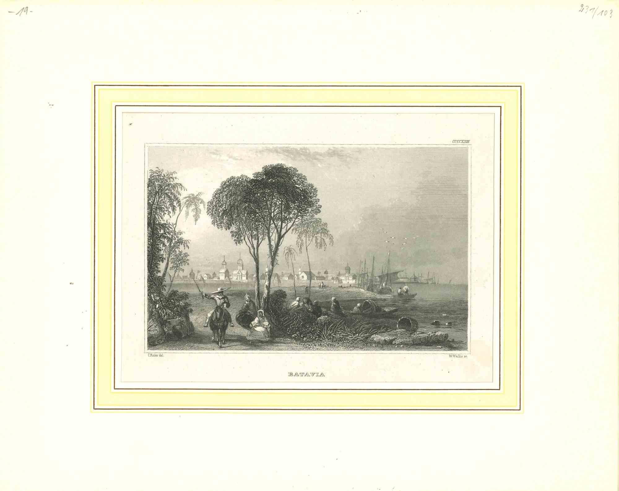Unknown Landscape Print - Ancient View of Batavia - Original Lithograph - Half of the 19th Century