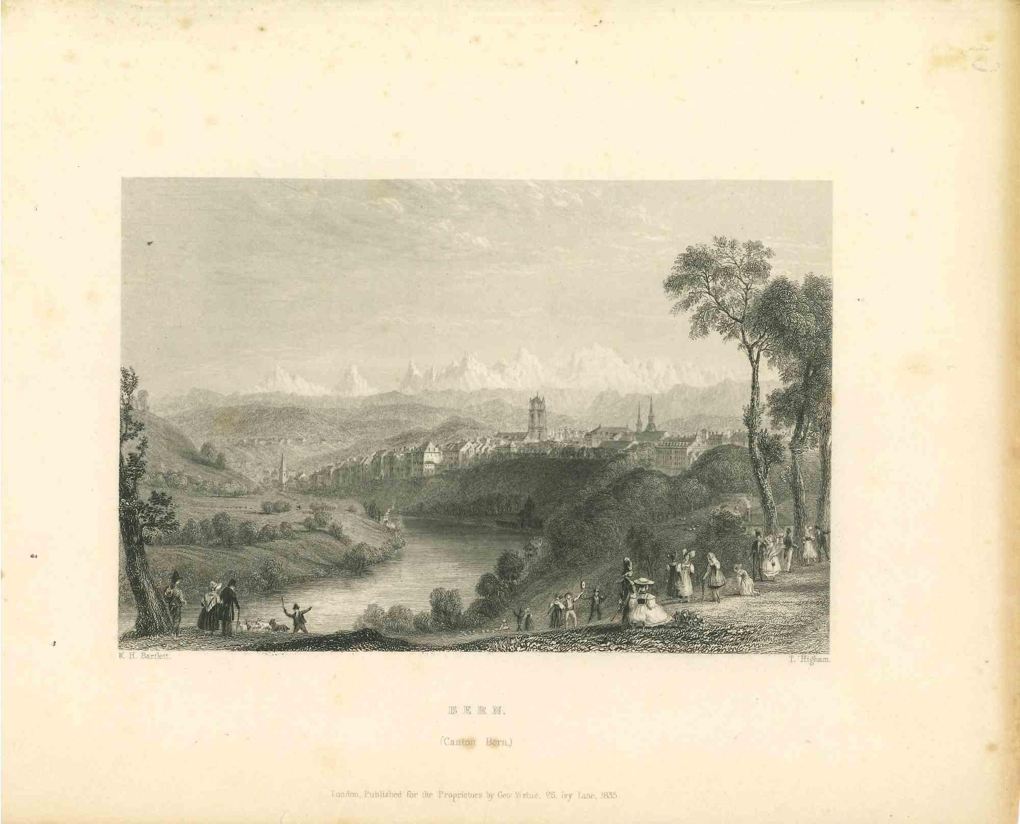 Unknown Figurative Print - Ancient View of Bern - Original Lithograph - Mid-19th Century