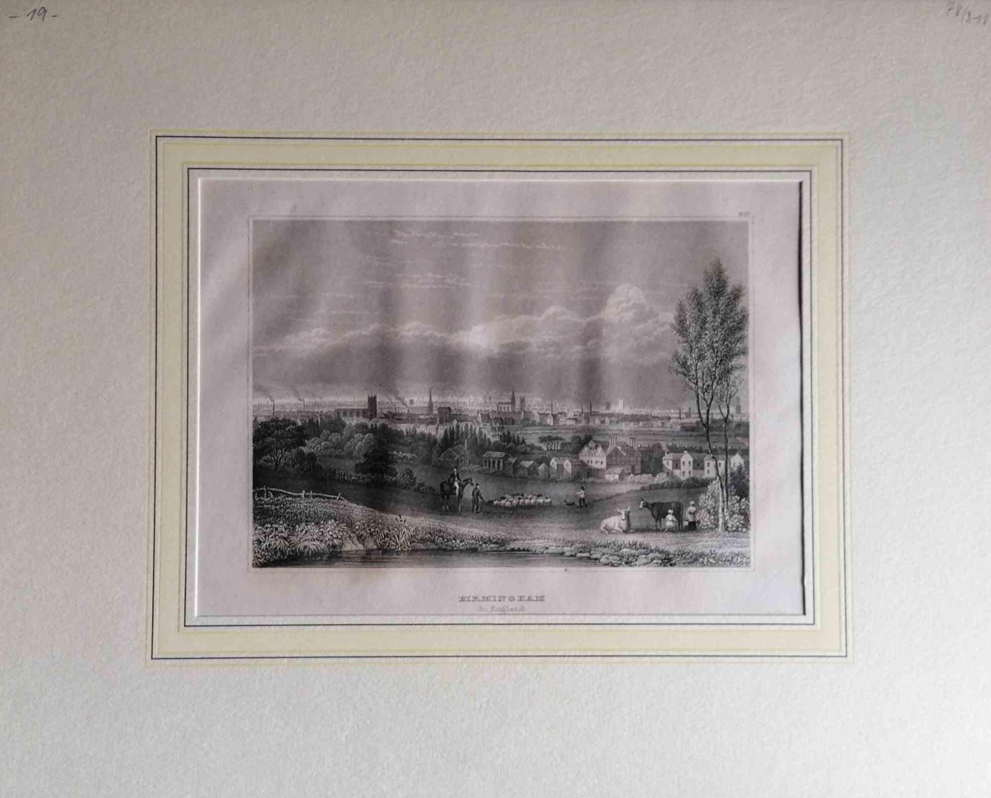 Landscape Print Unknown - Ancienne vue de Birmingham - Lithographie originale - Milieu du 19e siècle