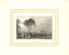 Antique Ancient View of Bombay - Original Lithograph - Half of the 19th Century